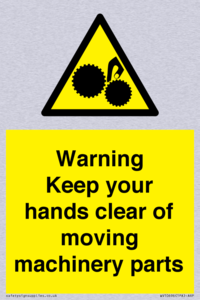 Warning - Keep your hands clear of moving machinery parts